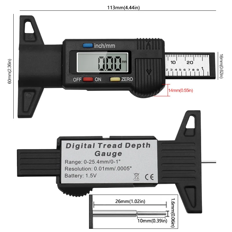 Digital Tread Depth Gauge For Car Tyre Tire Meter Thickness Gauges Automobile Tire Wear Detection Measuring Tools Depth Caliper