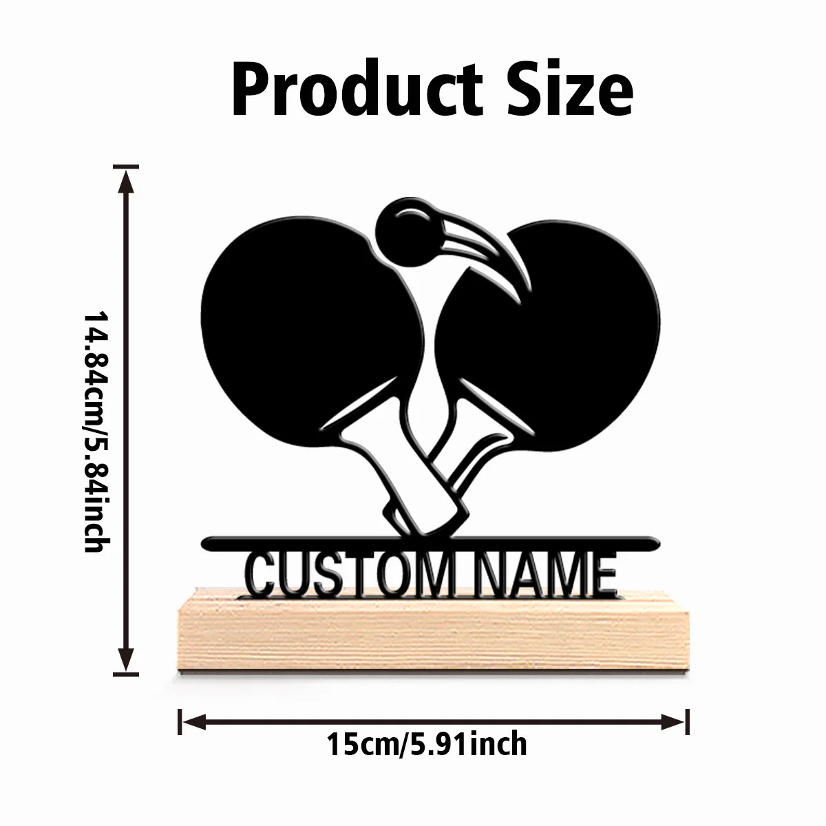 1pc New Design Personalized Custom Table Tennis Metal Statues Metal Art With Wooden Base Perfect For Bedrooms, Commemorative Gif