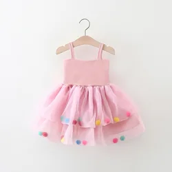 (0-3 Years Old) Baby Girl Dress, Summer Mesh Full Of Colorful Fur Ball Princess Dress For Kids Girl Korean Version Of Girl'S Bir