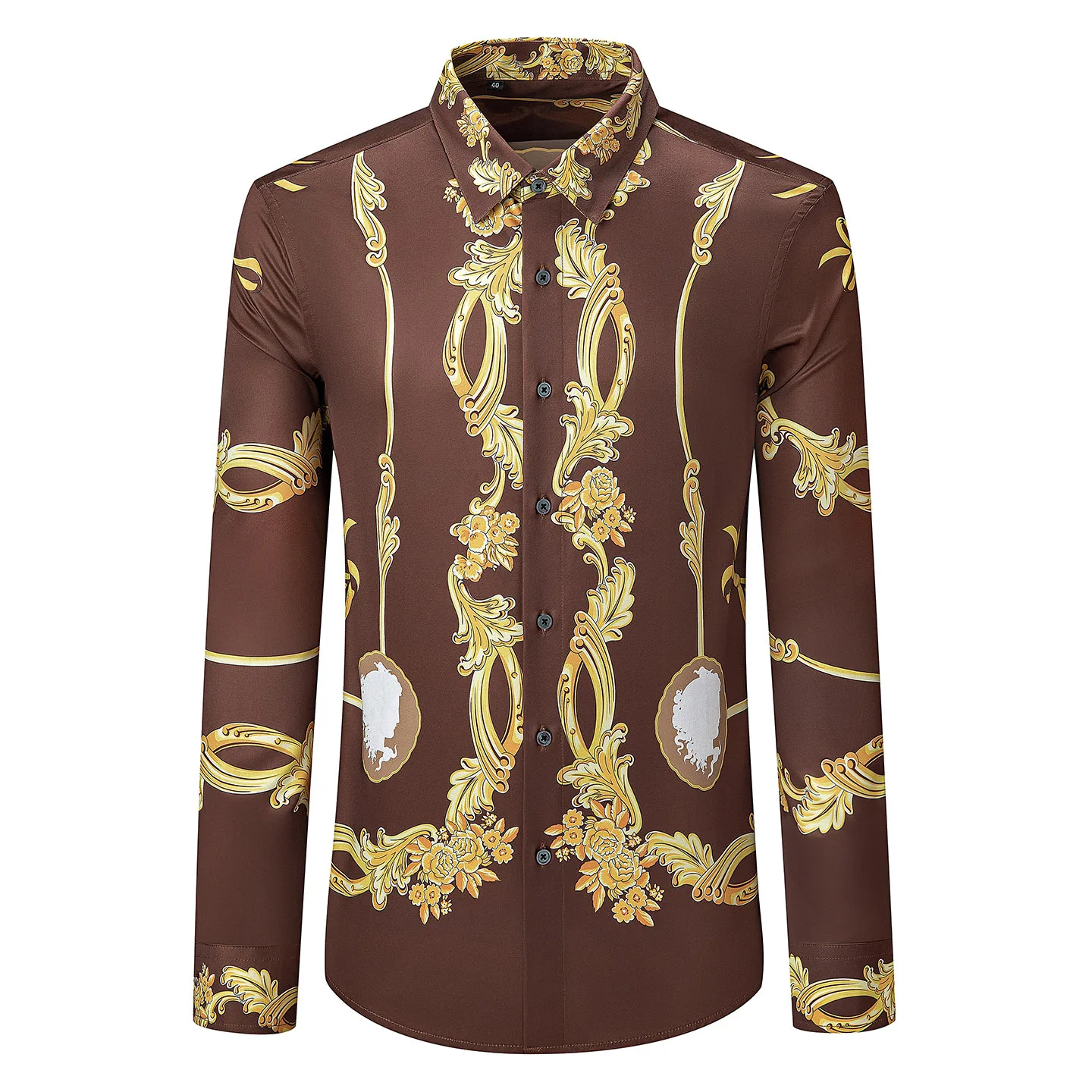 Luxury Court Style Long Sleeved Shirt for Men Silk Slim Fit Casual Business Dress Shirts Social Banquet Stage Performance Shirt