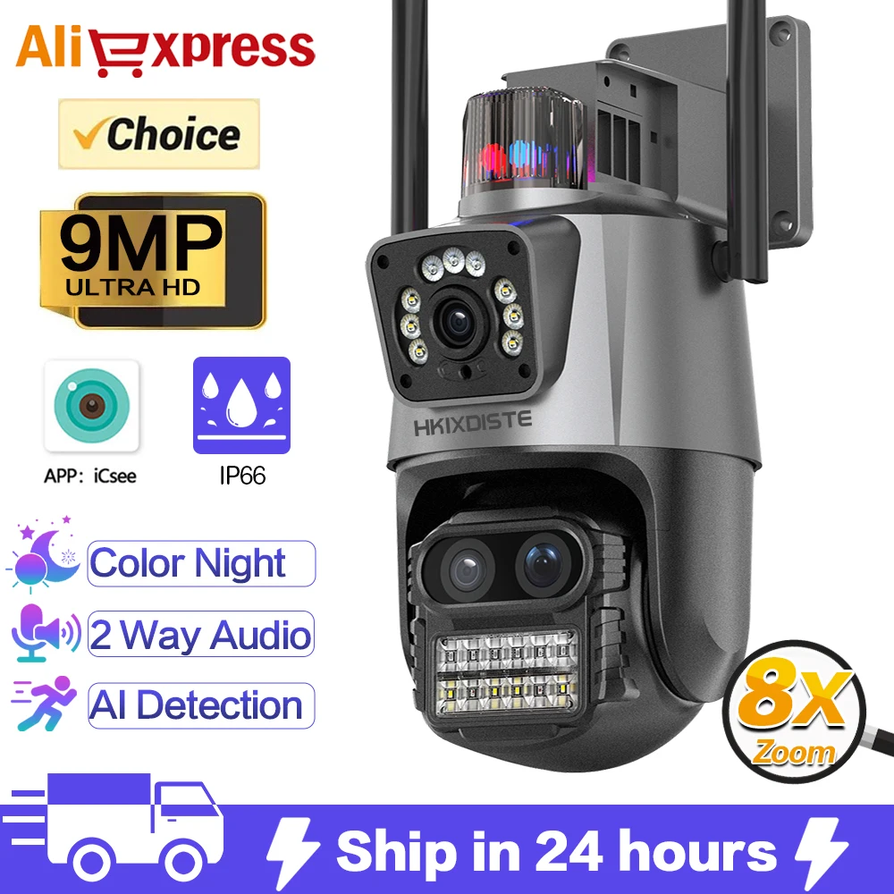 

5K Wireless Outdoor Security 9MP 3 Lens 8X Hybrid Zoom Light Alarm Three Lens Video Surveillance WiFi IP PTZ CCTV Network Camera