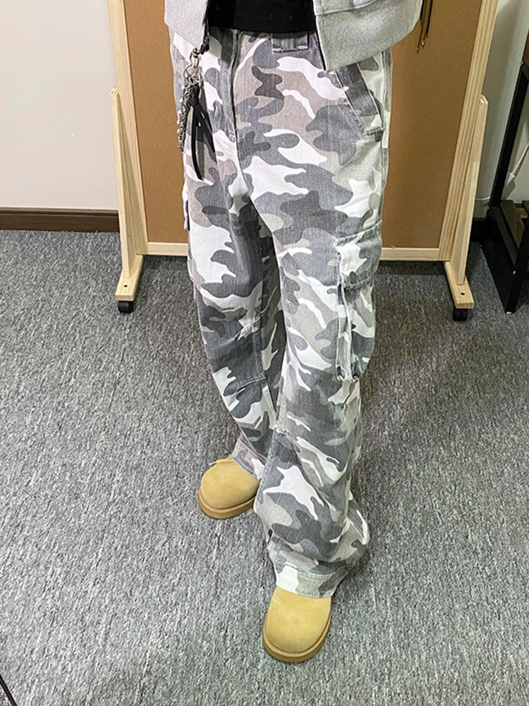 

Military-Sle ey-White Camouflage Men's Jeans Straight Leg Wide Leg Knife ape Workwear Trousers Youth Faion Summer Jeans