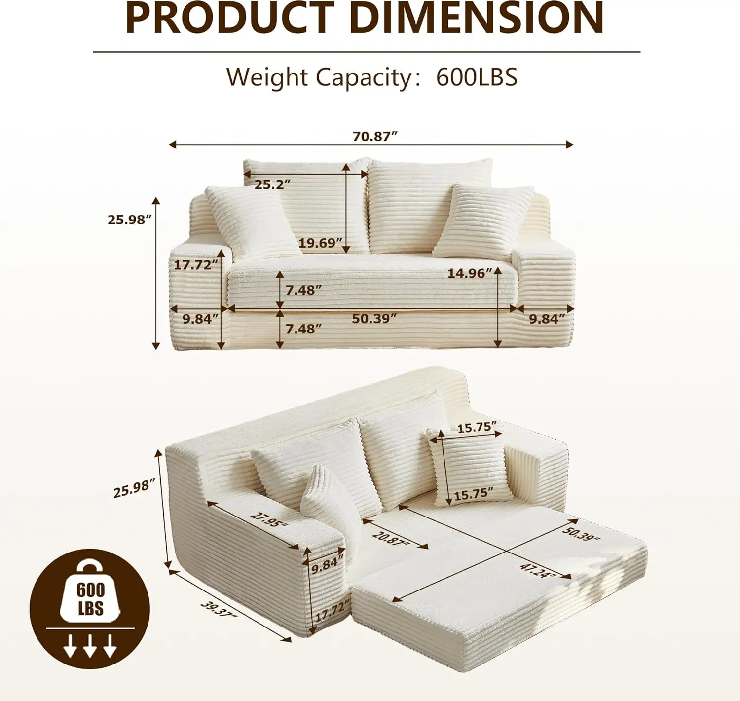 أريكة بمقعدين مقاس 70.9 بوصة، أريكة بمقعدين من قماش الفلانيل، أريكة بمقعدين منجدة حديثة للترفيه مع وسادتين،