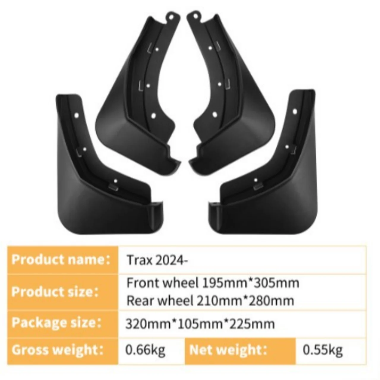 4 Stücke PP Schwarz Auto Klappen Spritzwassergeschützte Kotflügel für CHEVROLET TRAX 2024 Vorne Hinten Kotflügel Außenschutz Zubehör