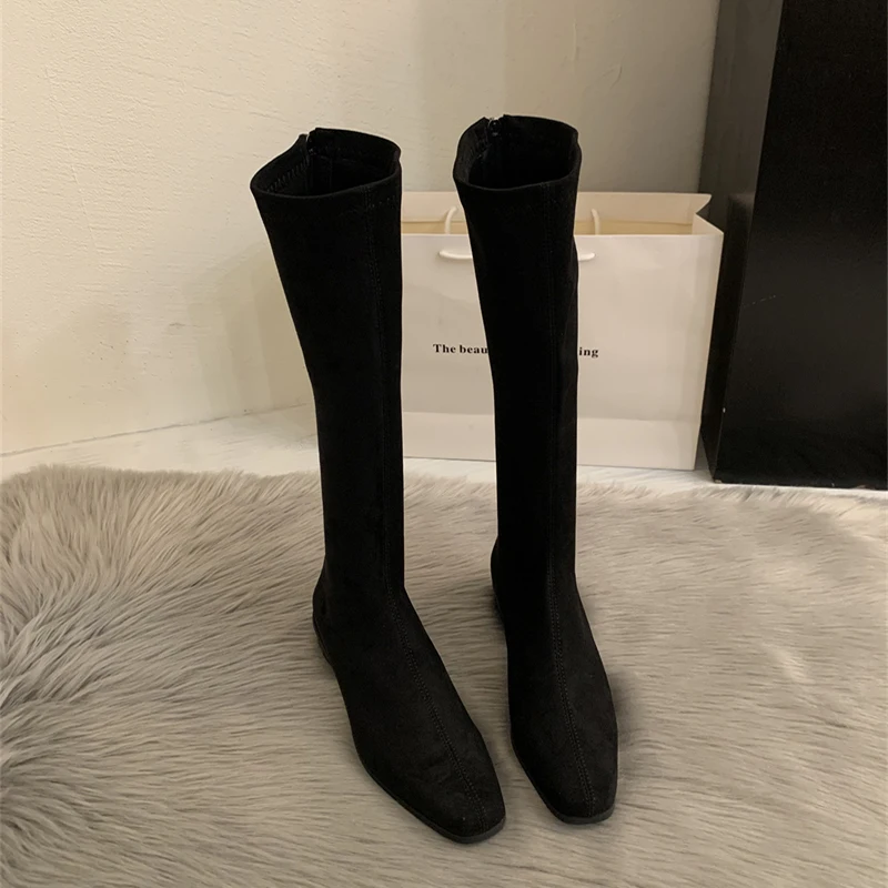 الشتاء خمر ضئيلة النساء حذاء برقبة للركبة مصمم كعب سميك أحذية الحديثة طويلة بوتاس الفقرة Mujer #6