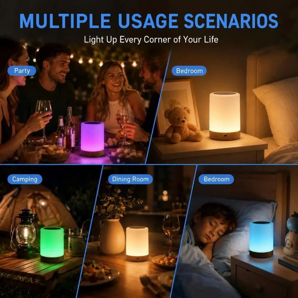 USB Rechargeable LED Touch Night Light Multi-Color Mode Color Changing Dimmable Desk Lamp Atmosphere Timer