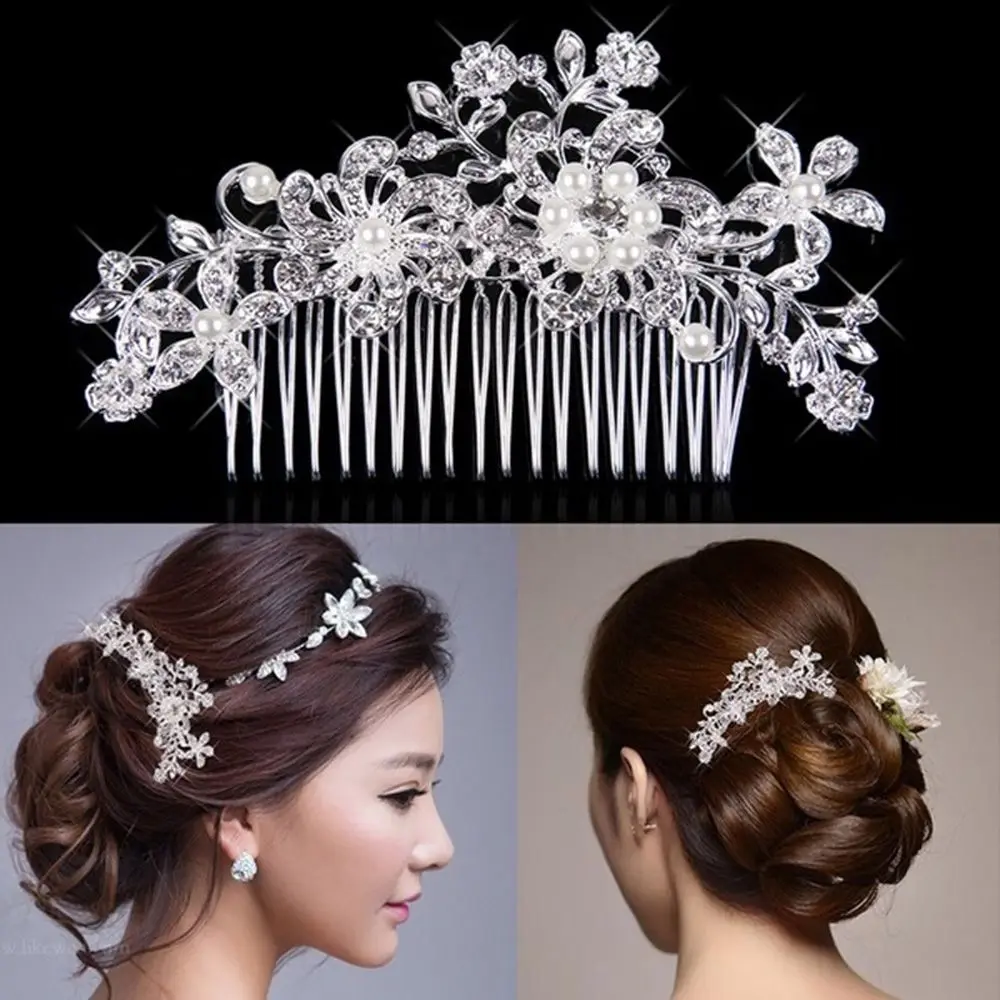 Headdress Floral Bridal Hair Ornaments Flower Hair Accessories Diamond Hairpin Hairclip Pearl Hair Comb Fashion Jewelry
