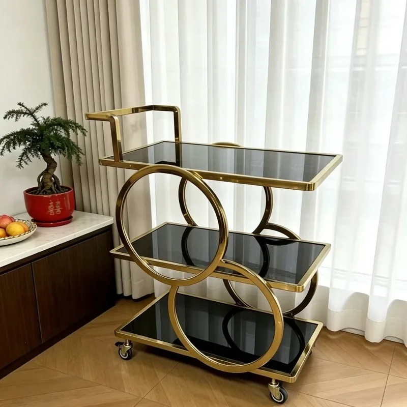 High-end hotel KTV commercial dining truck three-layer stainless steel glass wine truck restaurant delivery cake trolley