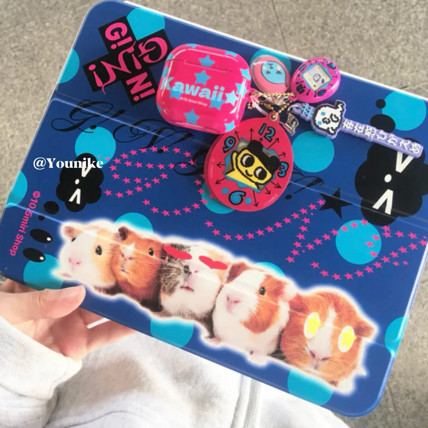 Korean Ins Cute Blue Polka DotS Guinea Pig Y2K For iPad Case iPad 10 9 8 7 Air 6 5 4 3 2 Pro 11 Mini Y-Fold Tri Fold Cover