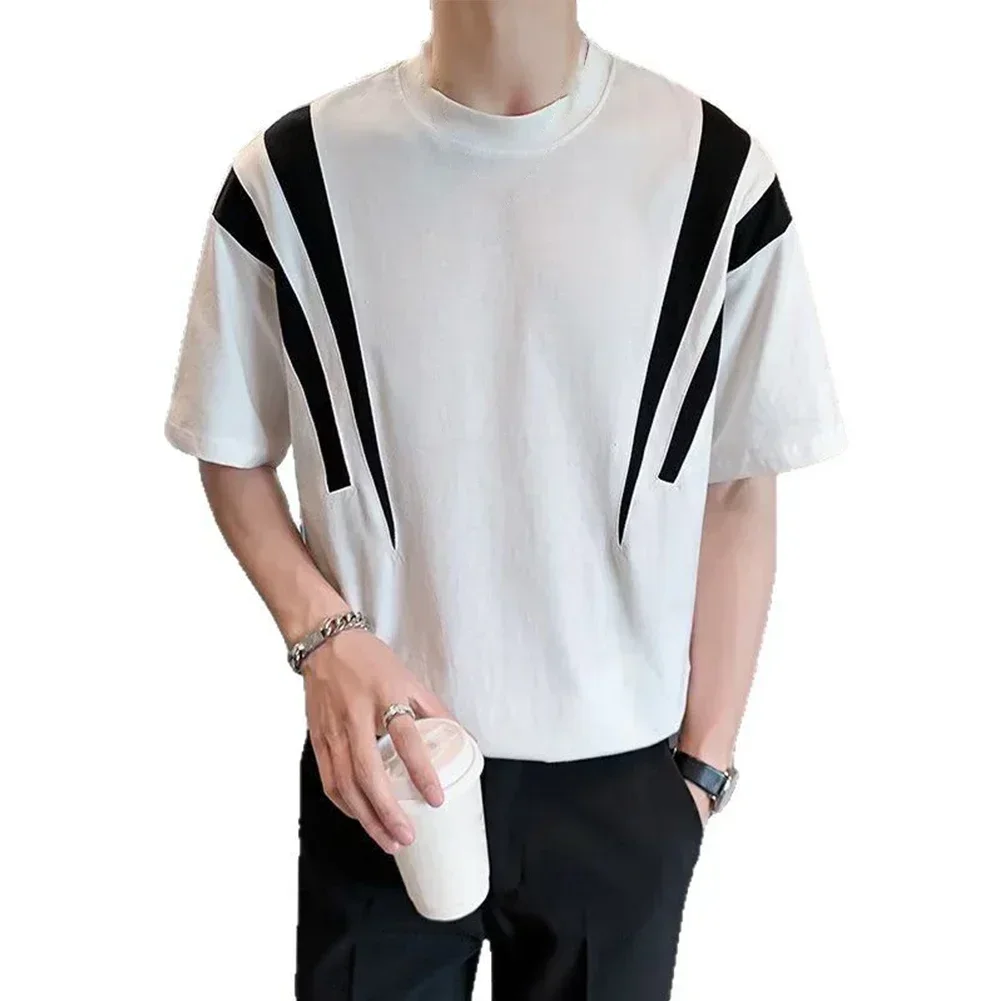 

3XL Black Korean Style Fashionable Baggy T-shirt Tops Anime Color Block Pattern Brand New Condition Crew Neck Top