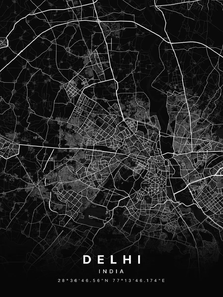 Delhi India Vintage Map Poster  Nature  Travel Collection Wall Decor Print for Home  Office