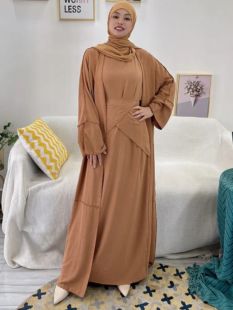 

Hot Sale Djellaba Muslim Sets Dress 3 Pieces Liene Muslim Suits Elegant Long Islamic Women Modest Wear Clothing EID Sets WY958