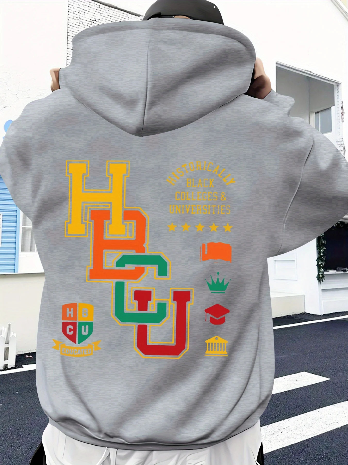 HBCU Themed Multi-colored Letters Men's Hooded Sweatshirt, Warm and Cozy for Autumn and Winter with Added Insulation.