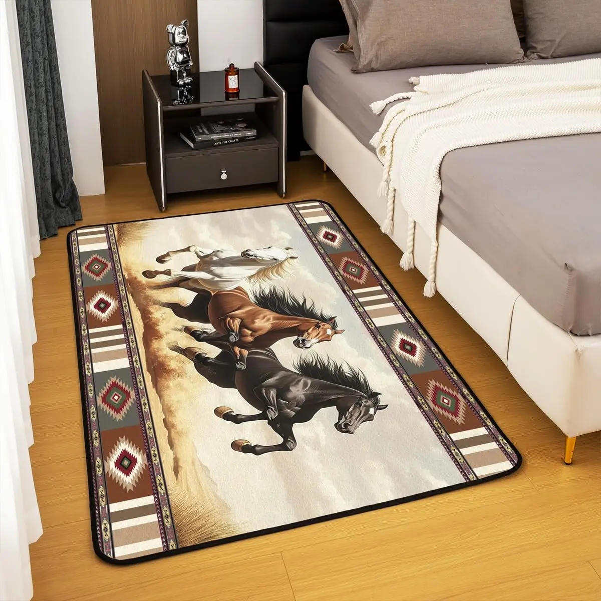 

VIKAMA Horse Ink Painting Art Flannel Carpet Living Room Bedroom Kitchen Bedside Floor Mat NonSlip Washable Large Rug Home Decor