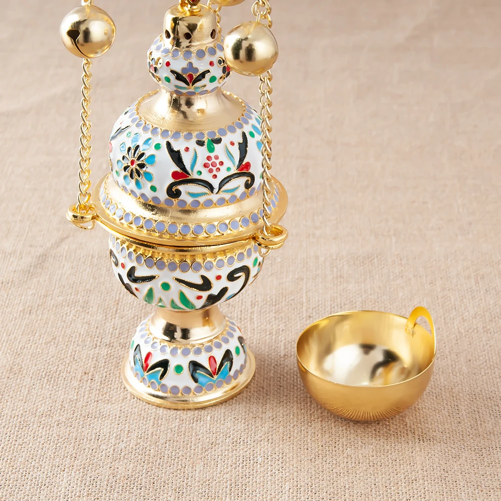 

Church Hanging Incense Burner Orthodox Zinc Alloy Gilt Censer with Chain Suitable for Funerals, Prayers & Friend Gifts