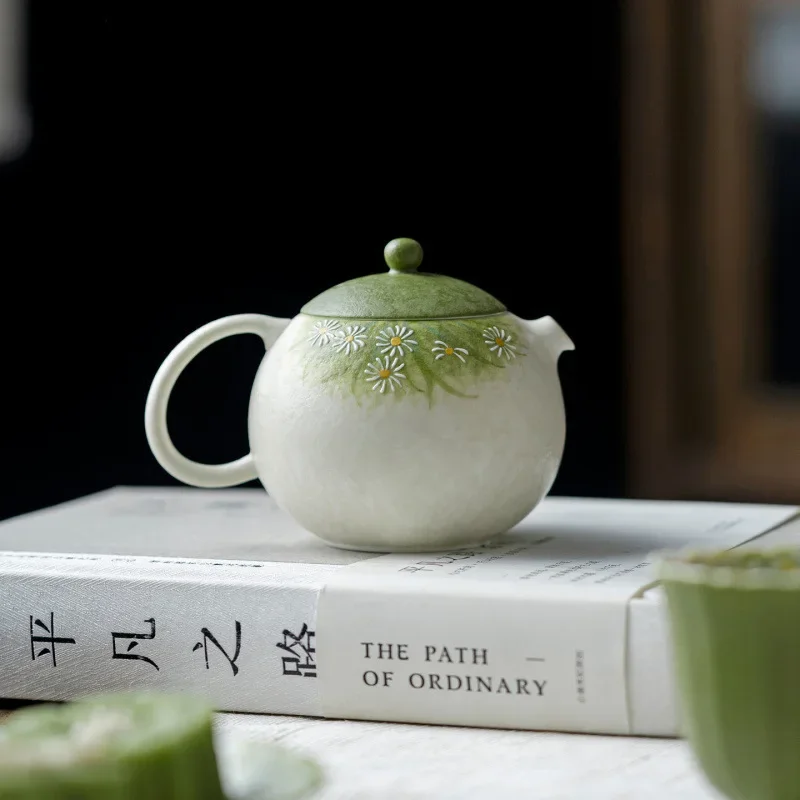 Hand-painted Daisy Ceramic Xishi Tea Pot with Ball Hole Filter Tea Infuser Teapot Green Luxury Gift Teapot Home Kung Fu Tea Set