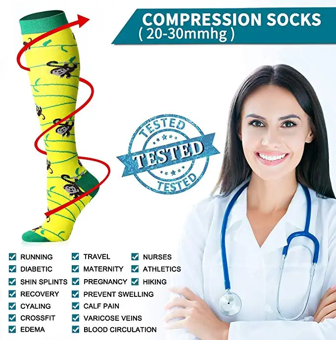1 Pairs Quality Unisex Compression Stockings Cycling Socks Fit Medical Edema, Diabetes, Varicose Veins, Running Marathon Socks
