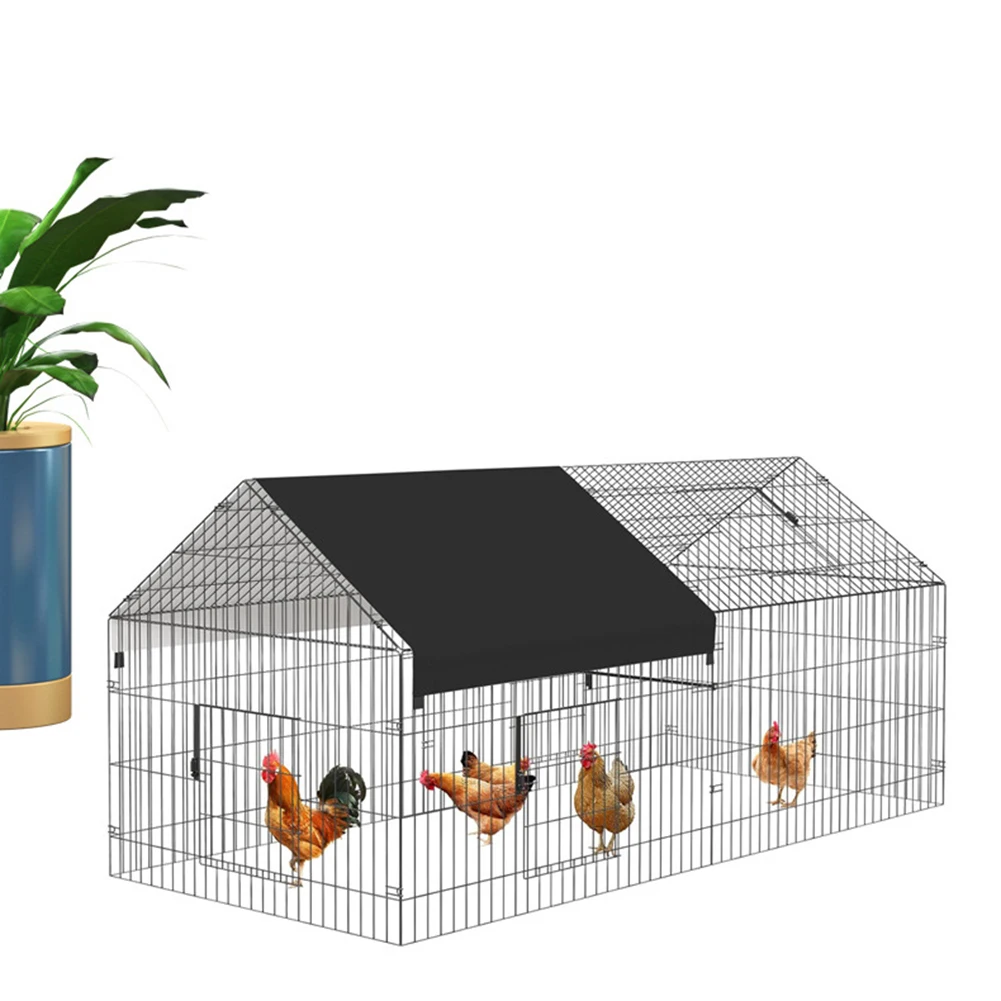 

Большой уличный металлический бег для курятника на дворе, с защищенной от атмосферных воздействий полиэтиленовой крышкой, безопасными дверцами с замком, устойчивой к ржавчине рамой