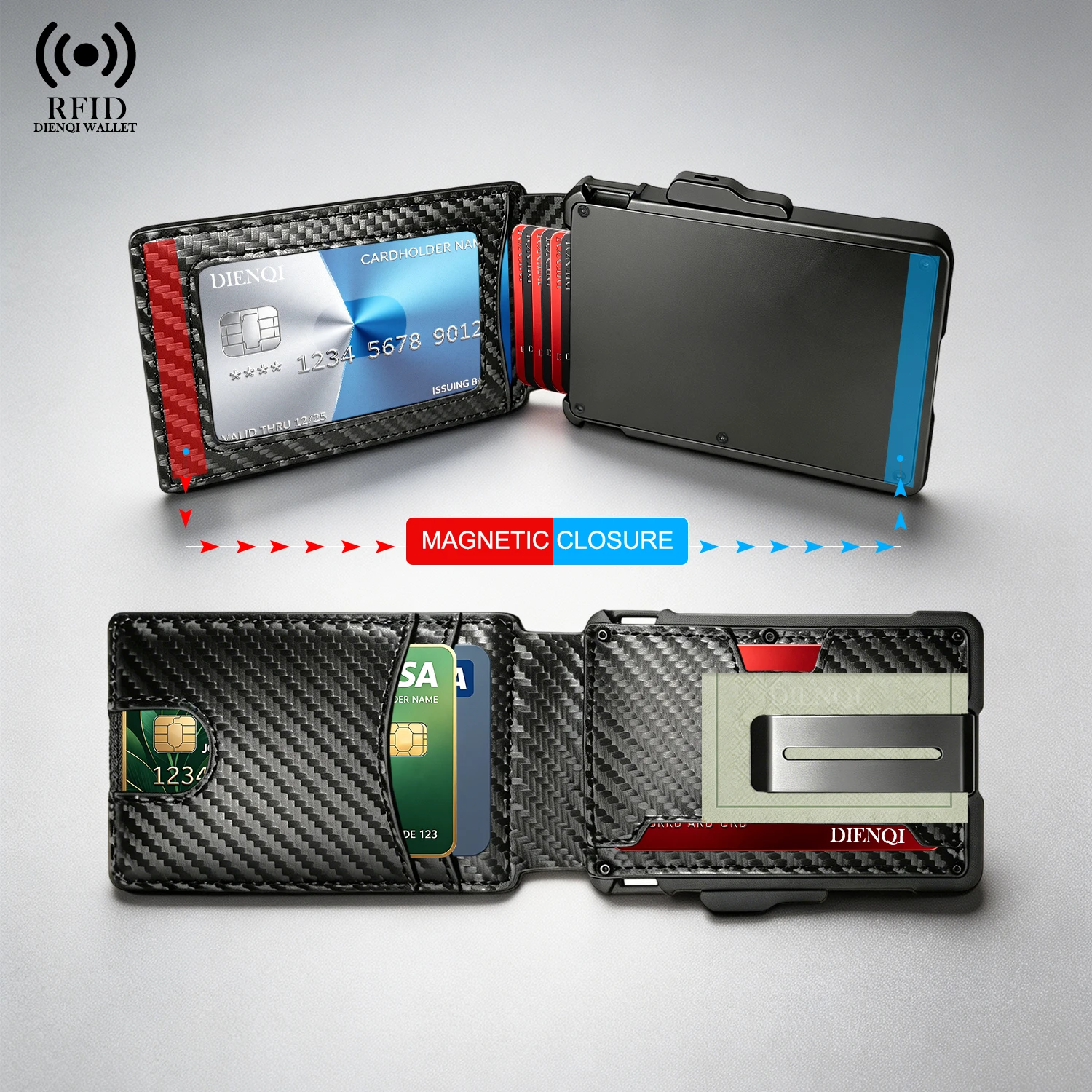 Tactical EDC Wallet Men Carbon Fiber RFID Blocking Slim id Credit Card Holder with Money Clip bifold Minimalist Smart Wallets