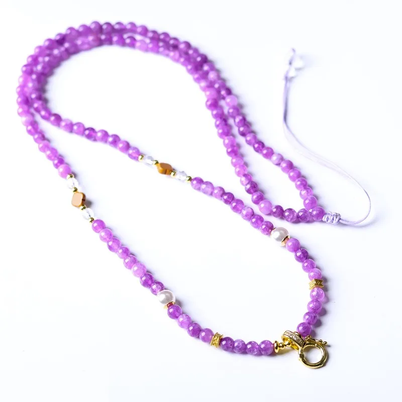 

New Chinese Style Lavender Purple Agate Chalcedony Beaded Necklace: Minimalist Clavicle Chain, Women's Versatile Jewelry Gift