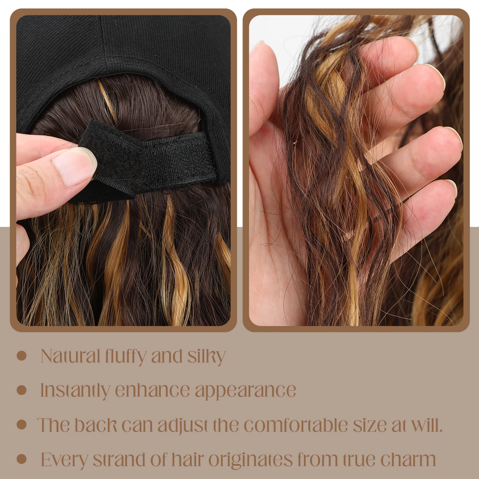 Boné de beisebol peruca de cabelo sintético ondulado de 18 polegadas com penteado moderno para mulheres festa ao ar livre uso diário