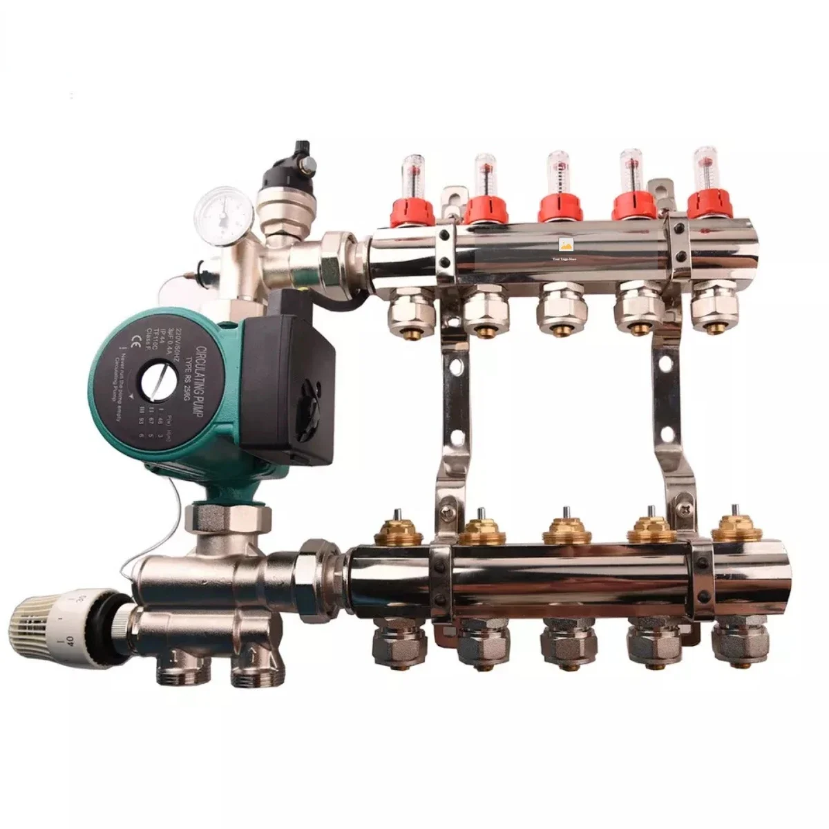 Brass Manifold for Underfloor Heating System with Flow Meter Radiant Distribution Piping Valve