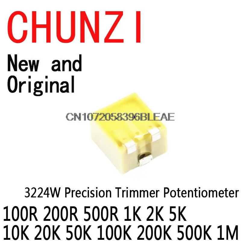 

10PCS SMD Adjustable Resistance 100R 200R 500R 1K 2K 5K 10K 20K 50K 100K 200K 500K 1M 3224W Precision Trimmer Potentiometer