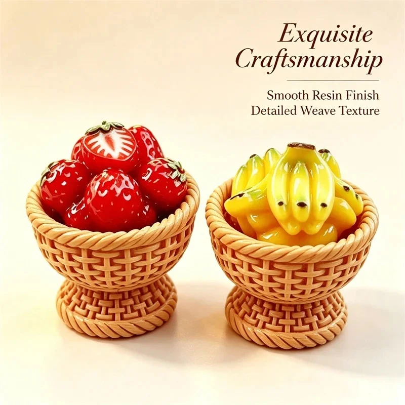 20pcs Miniature Resin Fruit Basket, Fake Peach Grape Blueberry Strawberry, Banana DIY Cream Glue Accessories, Phone Case Decor