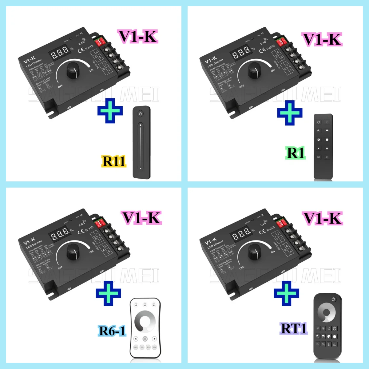 V1-K R11 R1 R6-1 RT1 RF 2.4G Sans Fil Télécommande Pour Document Unique LED Bande 12-24VDC 1 Canal Bouton Constante Pression Gradateur