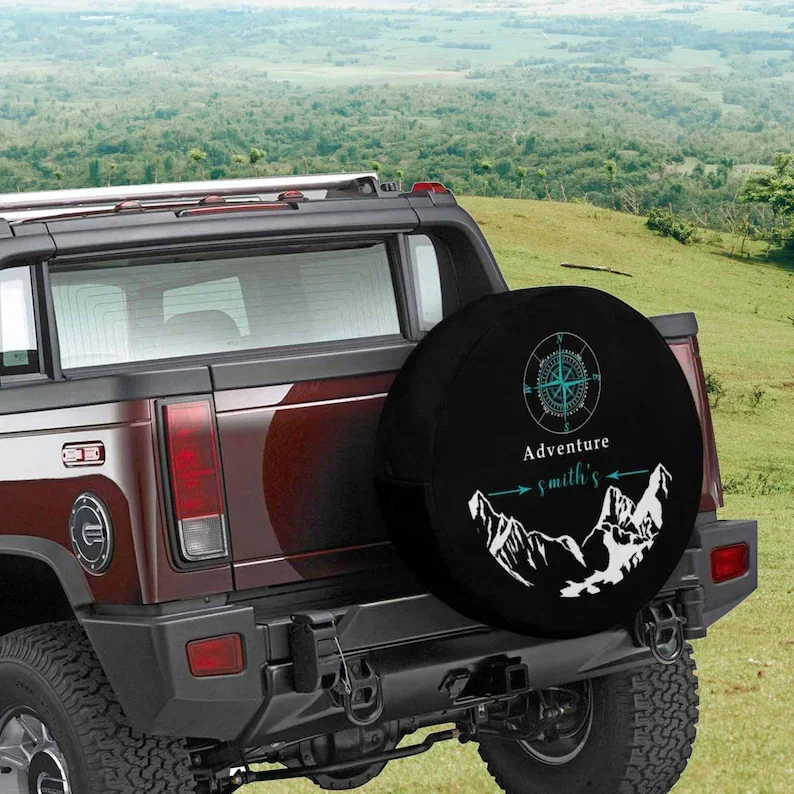 Unique Spare Tire Cover w Name & Compass Pattern, Custom Spare Tire Cover for Boyfriend, Personalized Spare Tire Protector, SUV