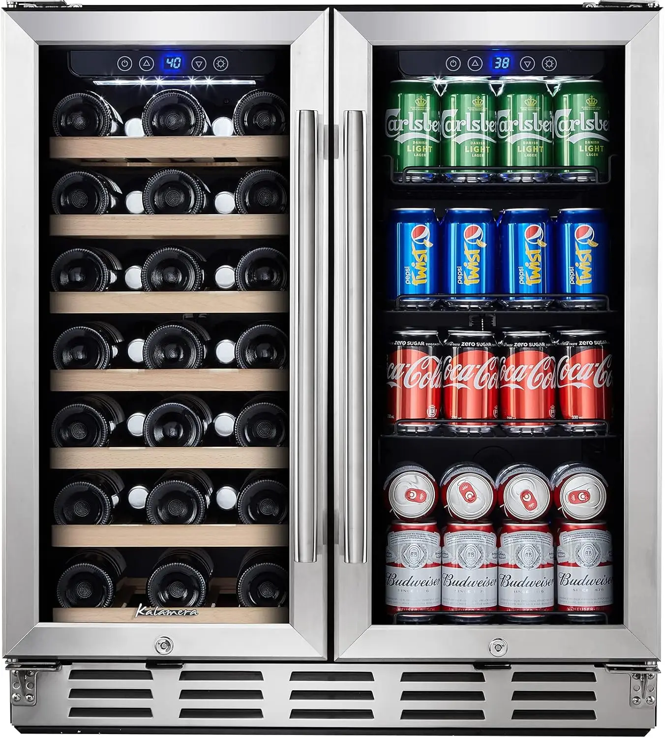 

NEW Wine and Beverage Refrigerator, 30 inch Wine Fridge Dual Zone Hold 33 Bottles and 96 Cans, Digital Touch Control