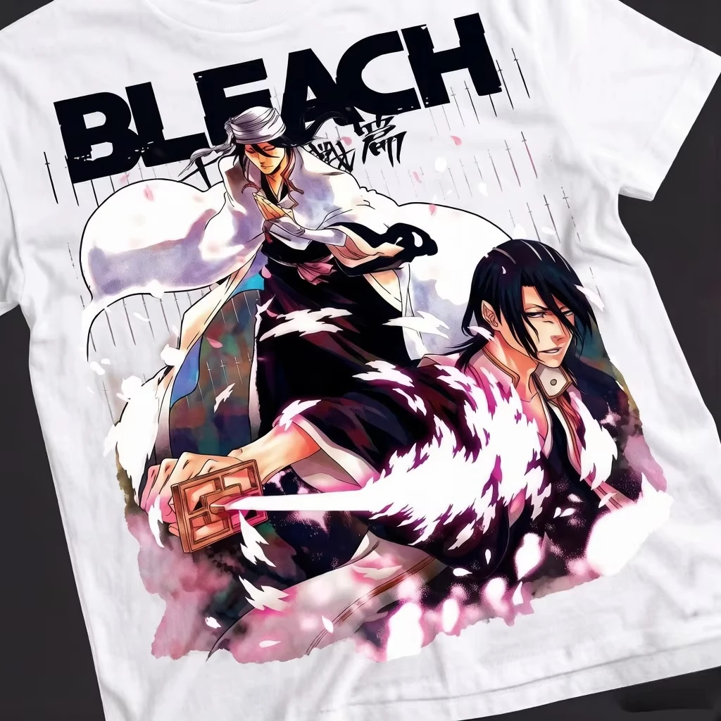 BLEACH Byakuya Kuchiki Anime T‑Shirt Vintage Cherry Blossom Manga Print Short Sleeve Oversized Unisex Casual Streetwear Tops