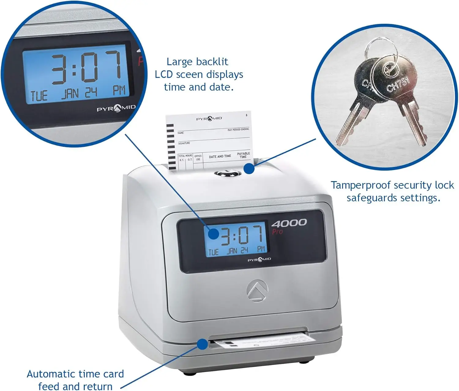 Time Systems - Model 4000 Auto Totaling Time Clock, Electronic Time Punch Clock for Small Business, Bundle Includes: 25 Time Car