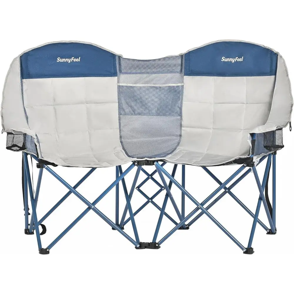 Double Camping Chair, Portable olding Loveseat with Cup Holders, Heavy Duty Steel e, Gray