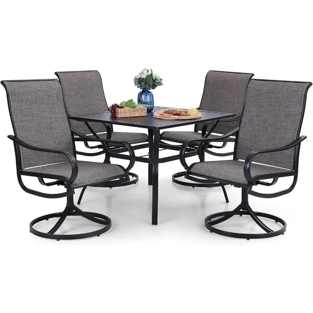 

Outdoor Patio Dining Set for 4, 5 Piece Patio Table Chairs Set Clearance with 4 Swivel Chairs & 1 Metal Table, All Weather Pati