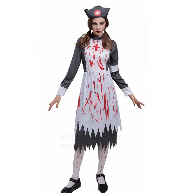 Women Medieval Vintage Corpse Nurse Costume Adult Dead Zombie Halloween Horror Scary Fancy Dress Outfit