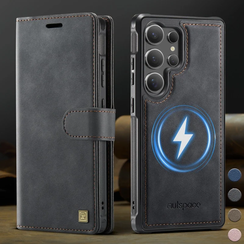 

Luxury Leather for Magsafe Wallet Phone Case For Samsung S26 Ultra S25 Edge S24 Ultra S25 FE Plus Buckle Cards Stand Cover Coque