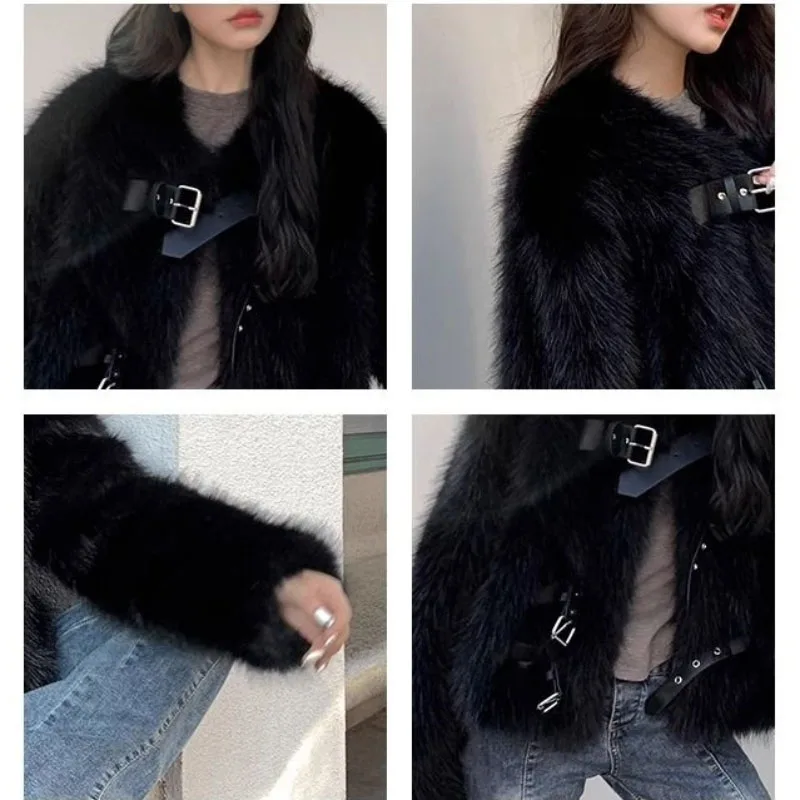 Fried Street Fur Jacket Women Overcoat 2023 Autumn Winter New Imitation Fox Fur Coat Female Outwear Fashion Loose Warm Coat Tops