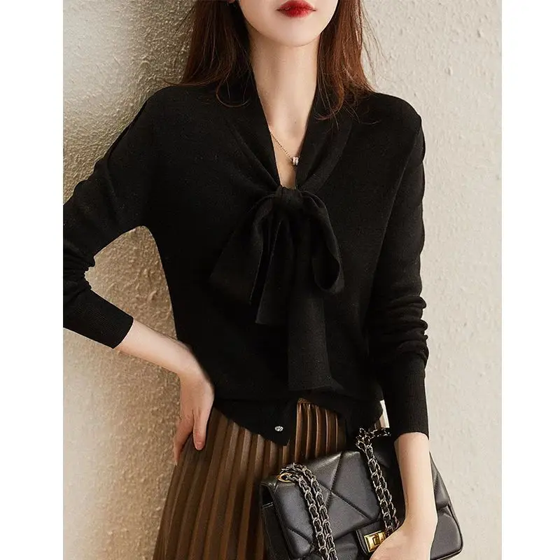 Autumn Winter New Red Women's Ribbon Slimming Solid Color Cotton Knit Cardigan Sweater Inner Outerwear