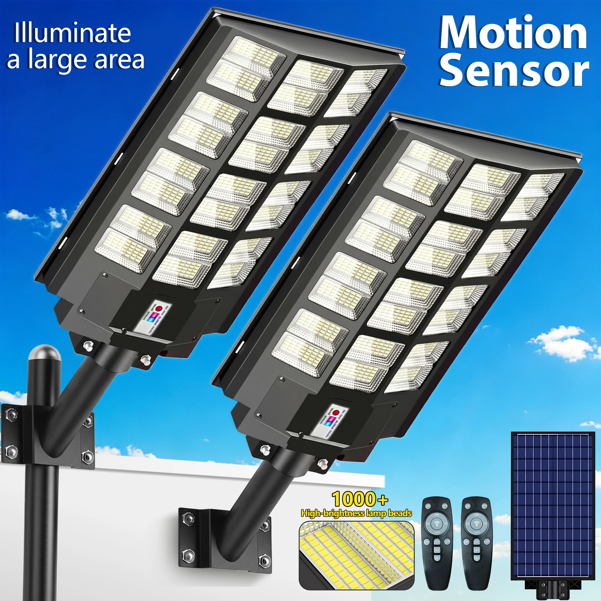 

KASOTILE 10000W Solar Street Light Outdoor, IP65 Waterproof Solar Lights Outdoor with Motion Sensor & Remote, Dusk to Dawn Commercial Security Lighting for Parking Lot, Yard, Farm, Driveway
