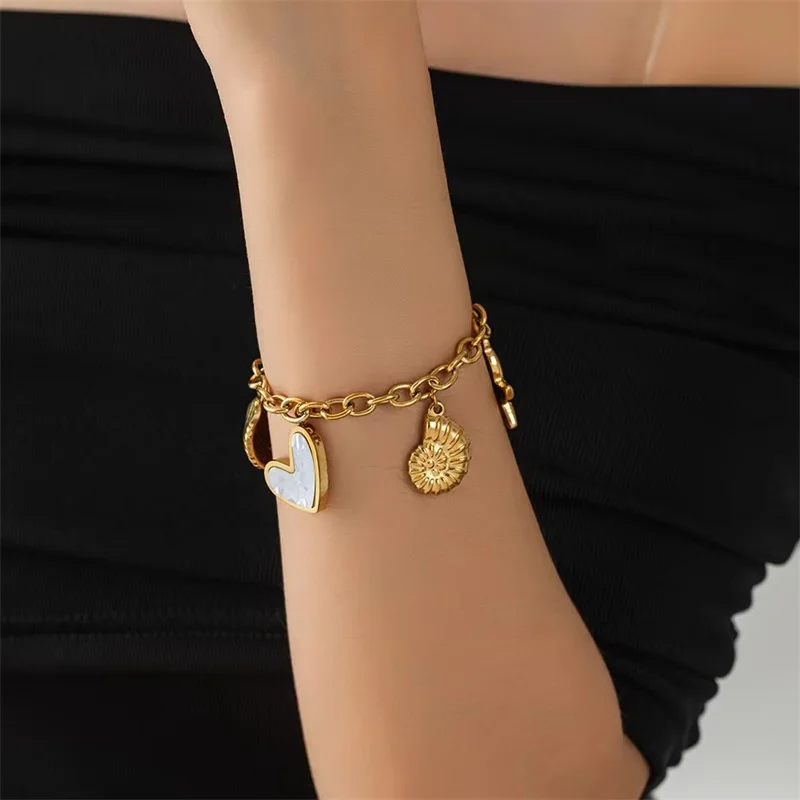 EILIECK 316L Edelstahlarmband mit Seestern-, Muschel- und Seepferdchen-Motiv für Damen, trendiges Armband, wasserdicht, Strand-Schmuck, Geschenk