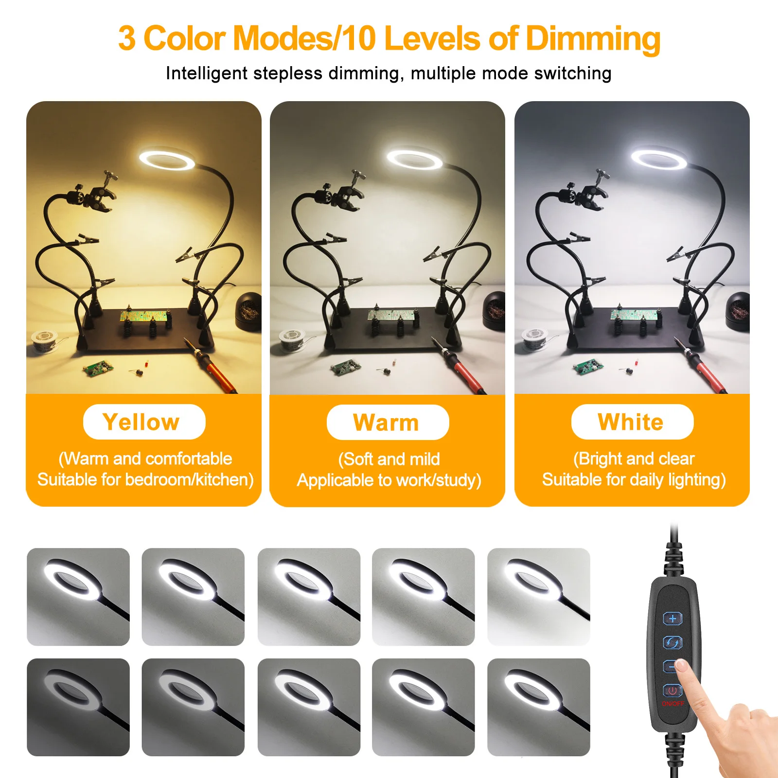 Toolour Magnetic Soldering Helping Hands with 5X Magnifying Lamp 360 Hot Air Gun Holder 4 PCB Holder for Repair Solder Station