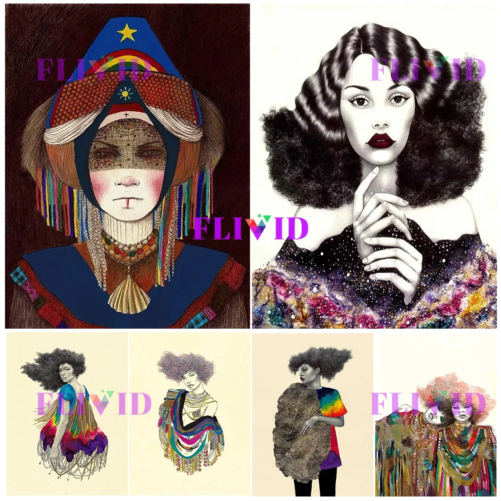 Ethnic Fusion Fashion - Vintage Fusion Ethnic Lady Portrait Wall