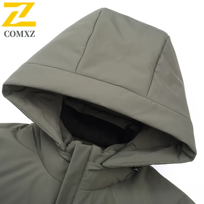 COMXZ Mens Down Jacket Classic Hooded Outdoor Office Cold Protection Parka Business Casual Lightweight Autumn Winter Coat