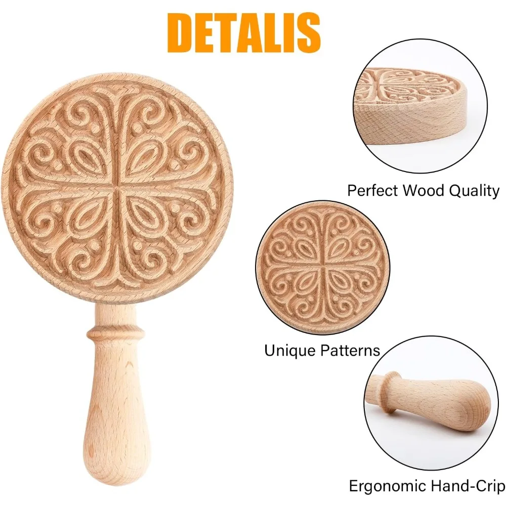 Flower Pattern Wooden Clay Stamp for DIY Creation Clay Tool Clay Pottery Tool - view 3