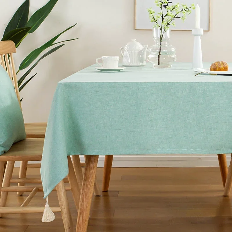 

Rectangular Linen Tablecloth with Tassel, Dining Table Cover, Simple Japan Style, Square Cloth, 140cm, 55 Inch