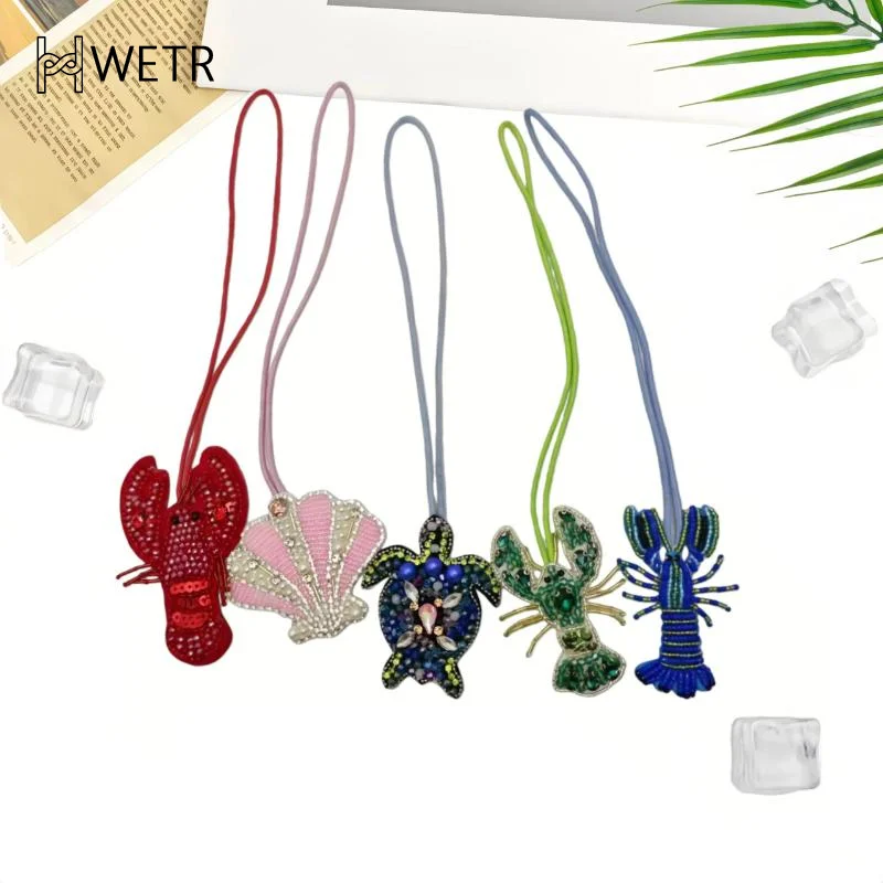 3D Rhinestone Applique Patch Pendant Key Chain Lobster Beaded Pendant Patches Hanging Rope Keyring