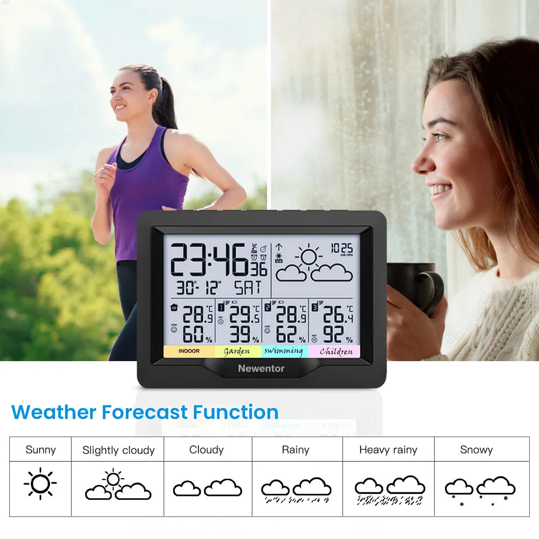 Digital Thermometer Hygrometer Wireless Outdoor Indoor Weather Station Table Alarm Clock 3 Sensor Temperature Humidity Meter