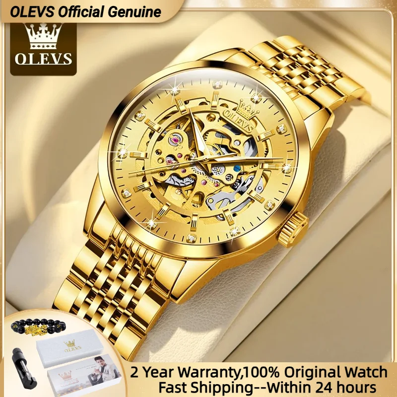 

OLEVS 9920 Men Watch Golden Stainless steel Hollow out Luminous Wristwatch for Man