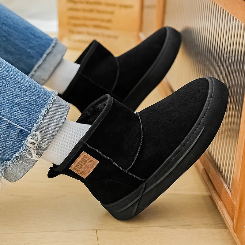 2025 Winter Black Boots Men Warmed Cotton Slip On Boots Man Ankle Boots Outdoor Platform Mens Snow Boots botas de nieve hombre